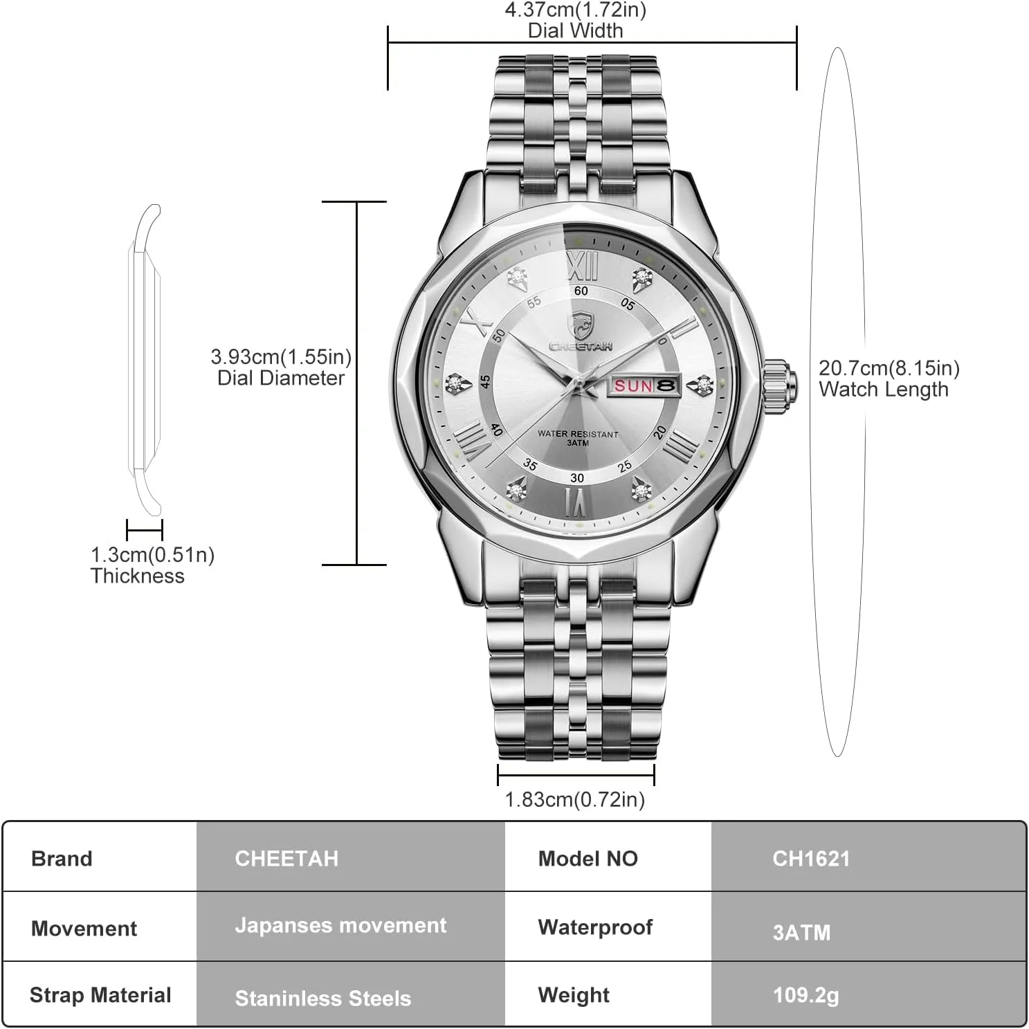 Men Diamond Stainless Steel Quartz seabird comparison scream join Waterproof, with Date Week Display, Luminous Hands Two-Tone Watches for 