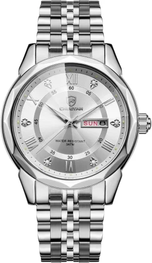 Men Diamond Stainless Steel Quartz seabird comparison scream join Waterproof, with Date Week Display, Luminous Hands Two-Tone Watches for 