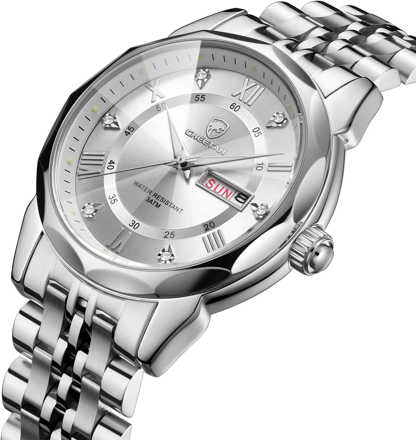 Men Diamond Stainless Steel Quartz seabird comparison scream join Waterproof, with Date Week Display, Luminous Hands Two-Tone Watches for 