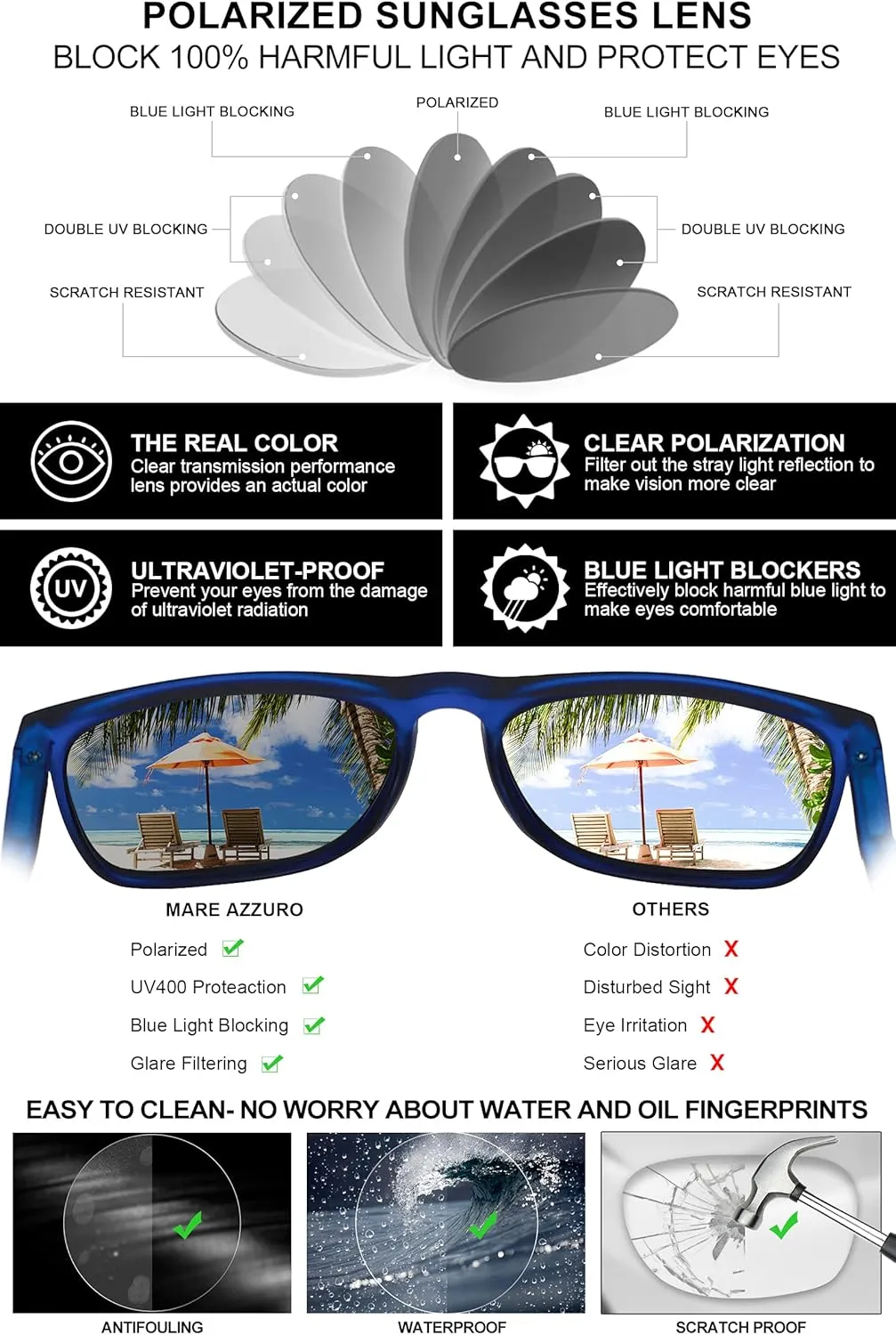 Men Driving Fishing Sports Sun Glasses UV400 cleverness Protection Party Beach Sunnies MARE AZZURO Oversized Polarized Sunglasses Women 