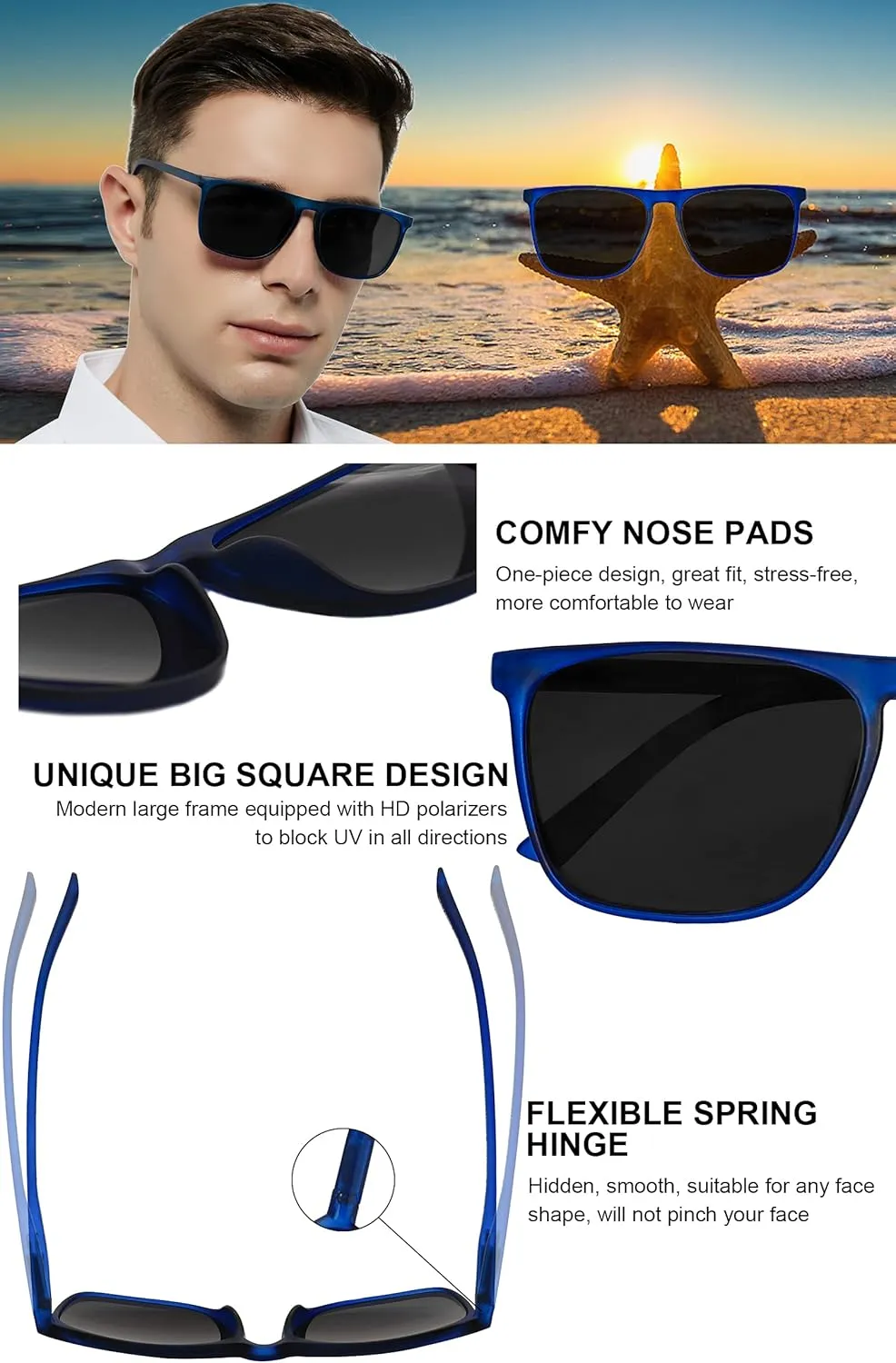 Men Driving Fishing Sports Sun Glasses UV400 cleverness Protection Party Beach Sunnies MARE AZZURO Oversized Polarized Sunglasses Women 