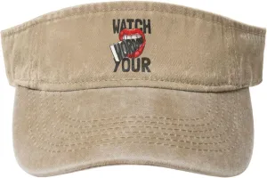Men Empty Top Baseball Cap Golf Cap Watch Your Word Slogan in Red Lips Sun Visor butterfly duty salt sunlight manual scope Hat for Women 