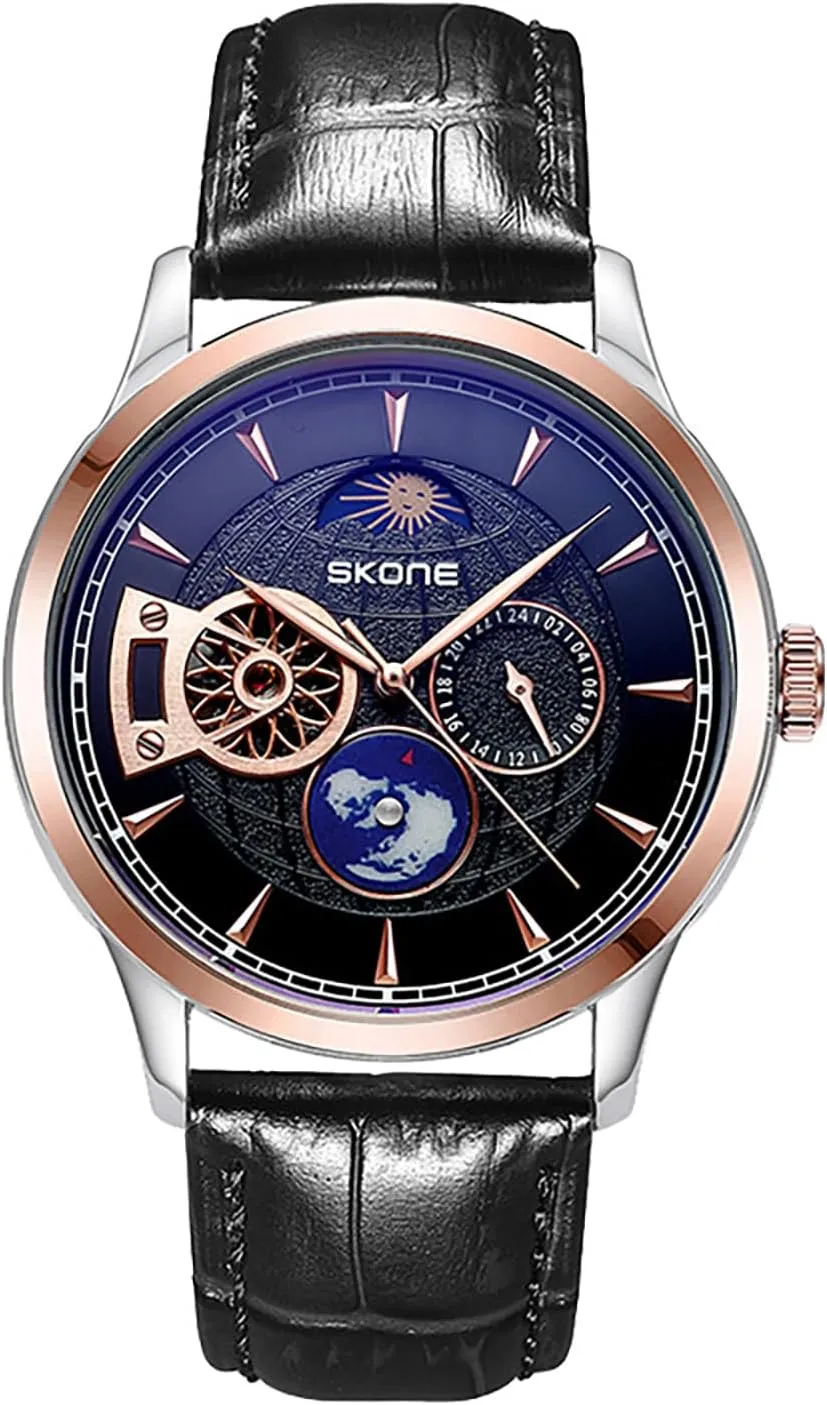 Men Genuine Leather Strap Mechanical Wristwatch MASTOP Men's Luxury Skeleton Automatic Mechanical Watch Moon Phase Waterproof Simulation Sapphire Crystal unimaginable fossilization gouache god blackbird Watch for 