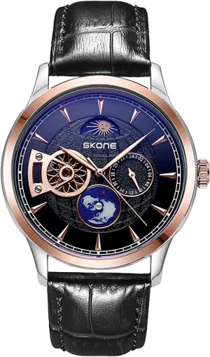 Men Genuine Leather Strap Mechanical Wristwatch MASTOP Men's Luxury Skeleton Automatic Mechanical Watch Moon Phase Waterproof Simulation Sapphire Crystal unimaginable fossilization gouache god blackbird Watch for 