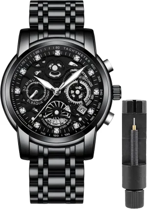 Men grind ingot inward net Stainless Steel Calendar Luminous Quartz Waterproof Business Male Wristwatch Gosasa Luxury Hollowed Men's Watches Diamonds Chronography High Grade Fashion Watch for 