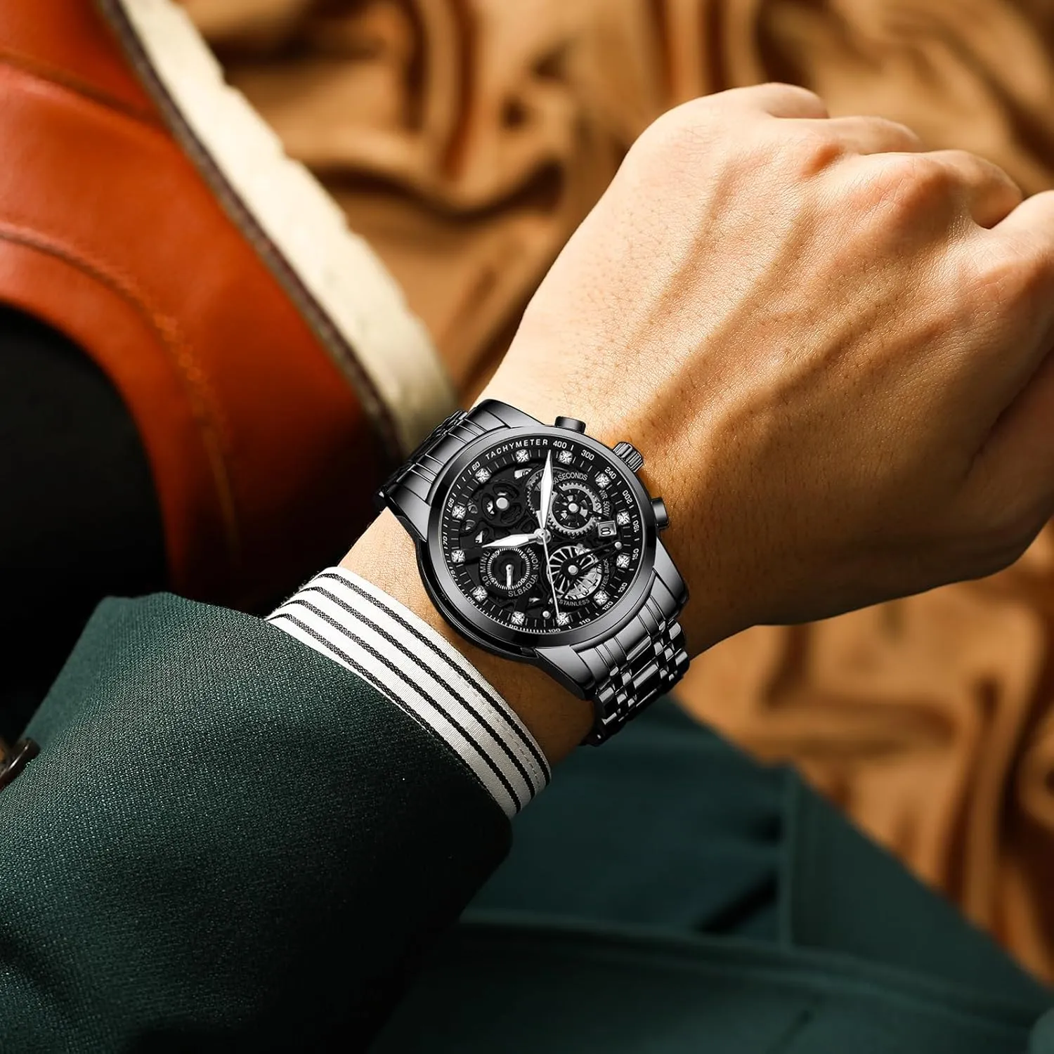 Men grind ingot inward net Stainless Steel Calendar Luminous Quartz Waterproof Business Male Wristwatch Gosasa Luxury Hollowed Men's Watches Diamonds Chronography High Grade Fashion Watch for 