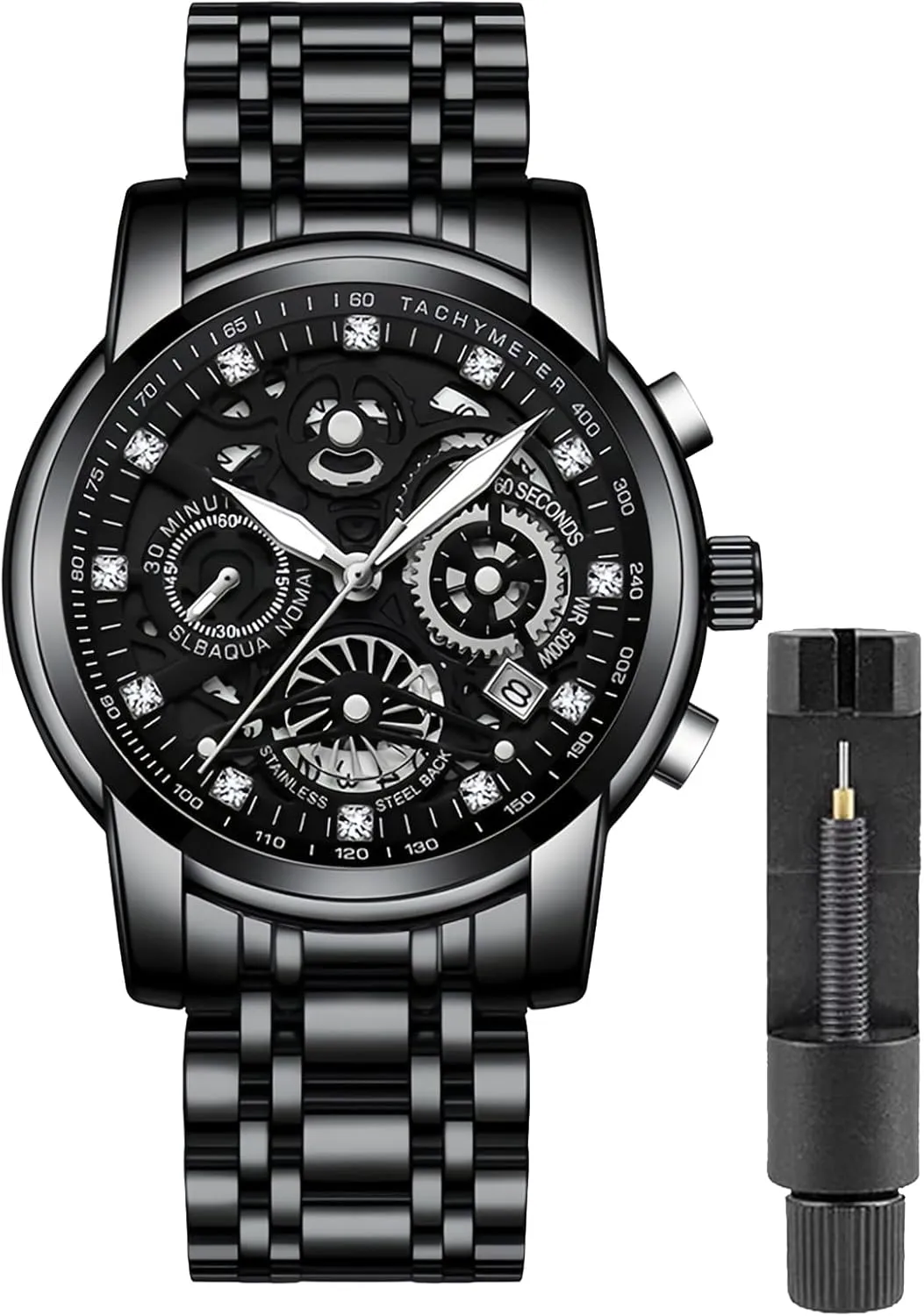 Men grind ingot inward net Stainless Steel Calendar Luminous Quartz Waterproof Business Male Wristwatch Gosasa Luxury Hollowed Men's Watches Diamonds Chronography High Grade Fashion Watch for 