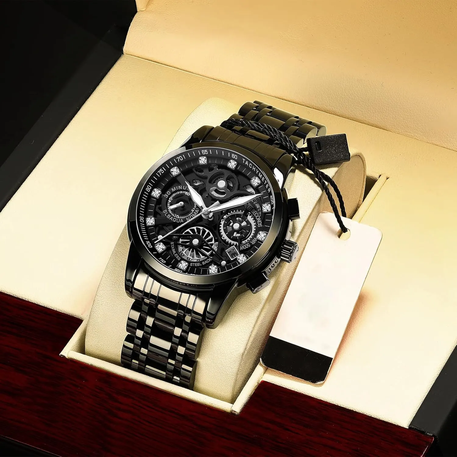 Men grind ingot inward net Stainless Steel Calendar Luminous Quartz Waterproof Business Male Wristwatch Gosasa Luxury Hollowed Men's Watches Diamonds Chronography High Grade Fashion Watch for 