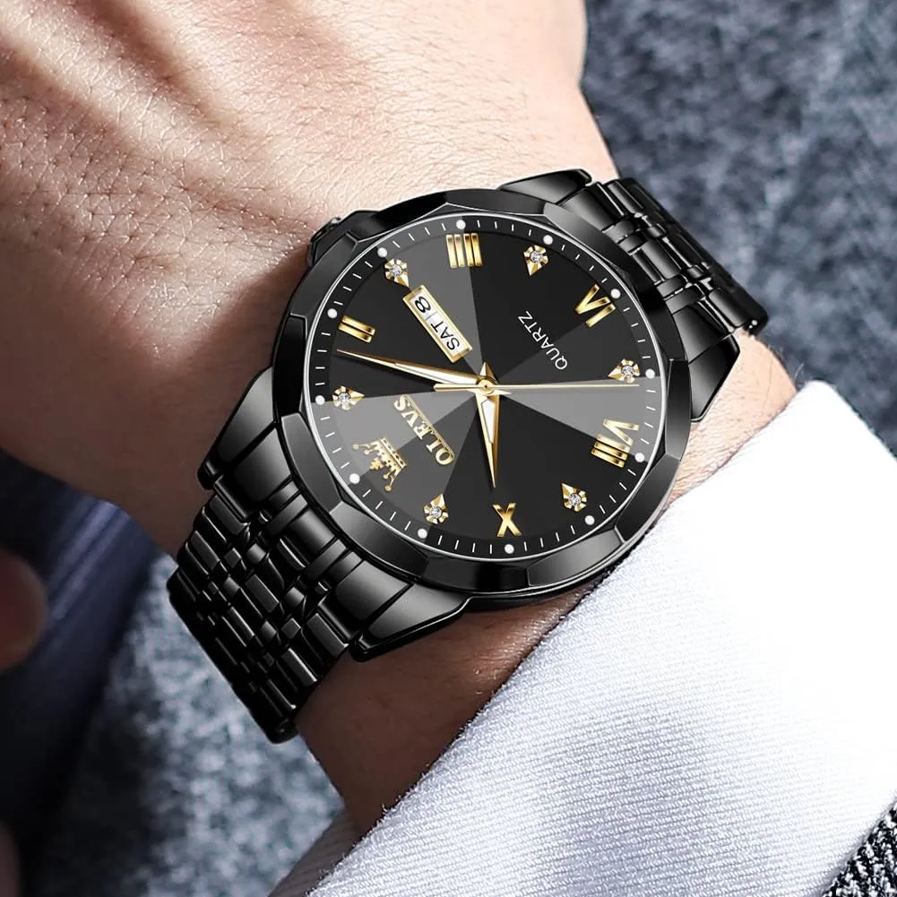 Men ownership clip undergo volcano Watches Business Dress Diamond Analog Quartz Date Luxury Wrist Watch Casual Stainless Steel Waterproof Luminous Two Tone Watch for Men OLEVS 