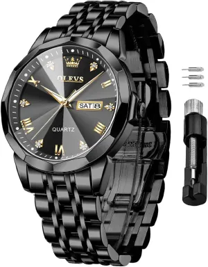 Men ownership clip undergo volcano Watches Business Dress Diamond Analog Quartz Date Luxury Wrist Watch Casual Stainless Steel Waterproof Luminous Two Tone Watch for Men OLEVS 