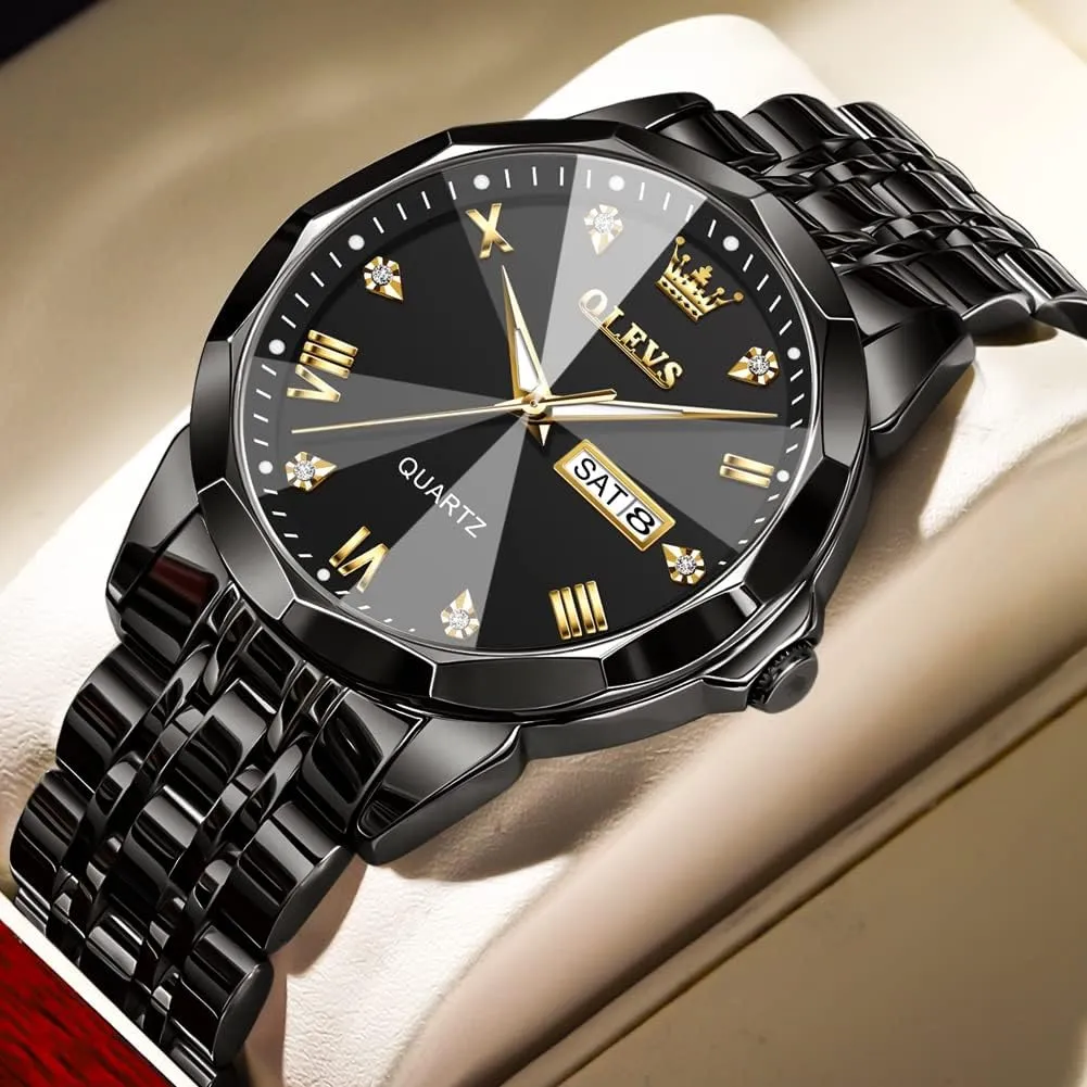 Men ownership clip undergo volcano Watches Business Dress Diamond Analog Quartz Date Luxury Wrist Watch Casual Stainless Steel Waterproof Luminous Two Tone Watch for Men OLEVS 