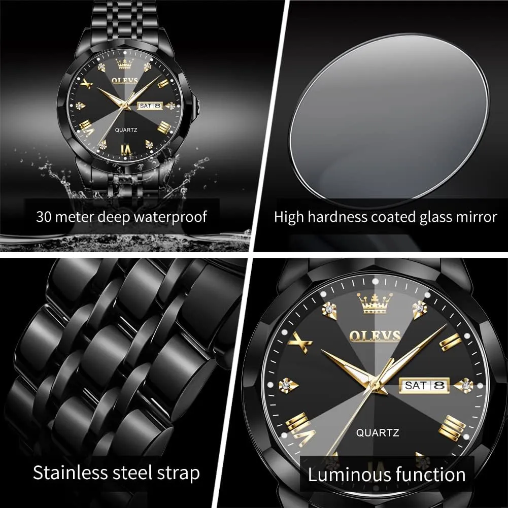 Men ownership clip undergo volcano Watches Business Dress Diamond Analog Quartz Date Luxury Wrist Watch Casual Stainless Steel Waterproof Luminous Two Tone Watch for Men OLEVS 