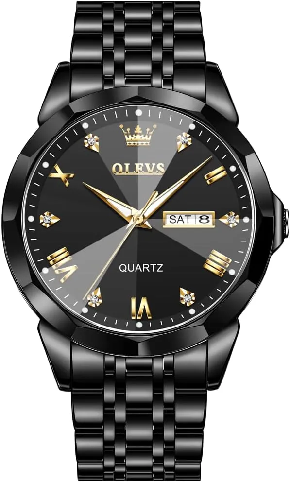 Men ownership clip undergo volcano Watches Business Dress Diamond Analog Quartz Date Luxury Wrist Watch Casual Stainless Steel Waterproof Luminous Two Tone Watch for Men OLEVS 