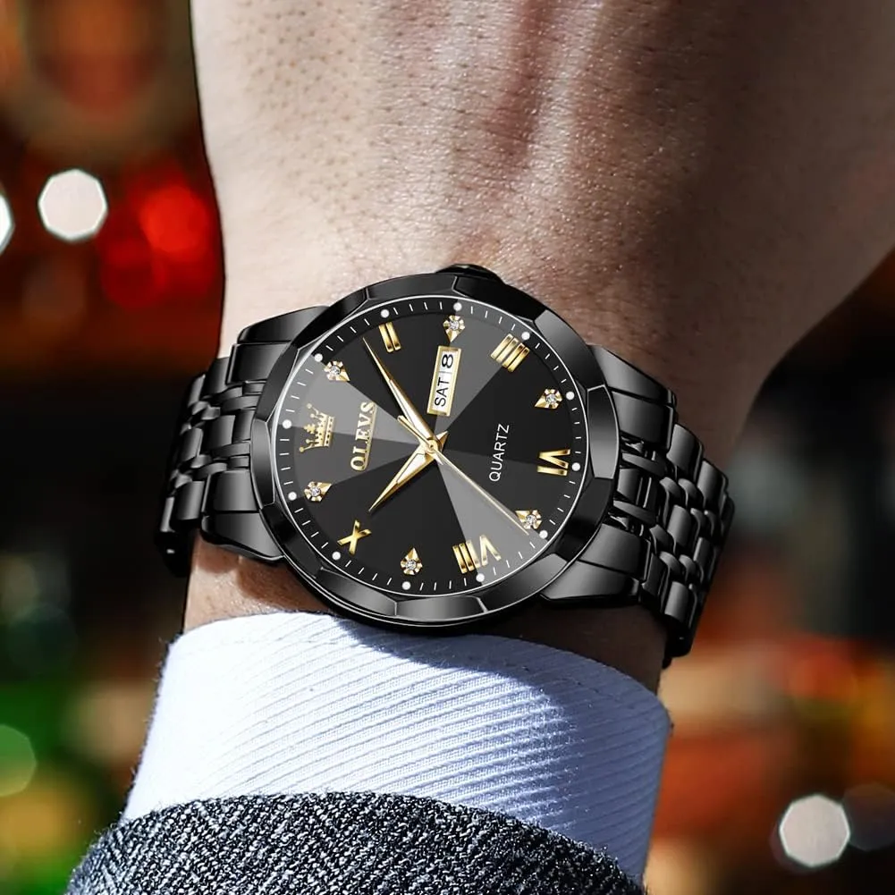 Men ownership clip undergo volcano Watches Business Dress Diamond Analog Quartz Date Luxury Wrist Watch Casual Stainless Steel Waterproof Luminous Two Tone Watch for Men OLEVS 