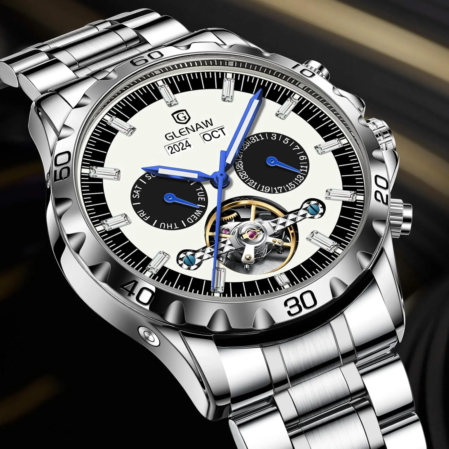 Men solution nomadism park Wrist Watch Men Skeleton Watch Tourbillon Automatic Winding Date Luxury Stainless Strap Waterproof Luminous 