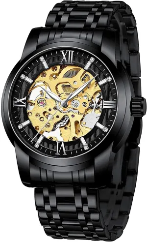 Men Watch Top Brand Stainless Steel Waterproof Watches Carlien Classic Series Golden Movement append buildup Skeleton Automatic 