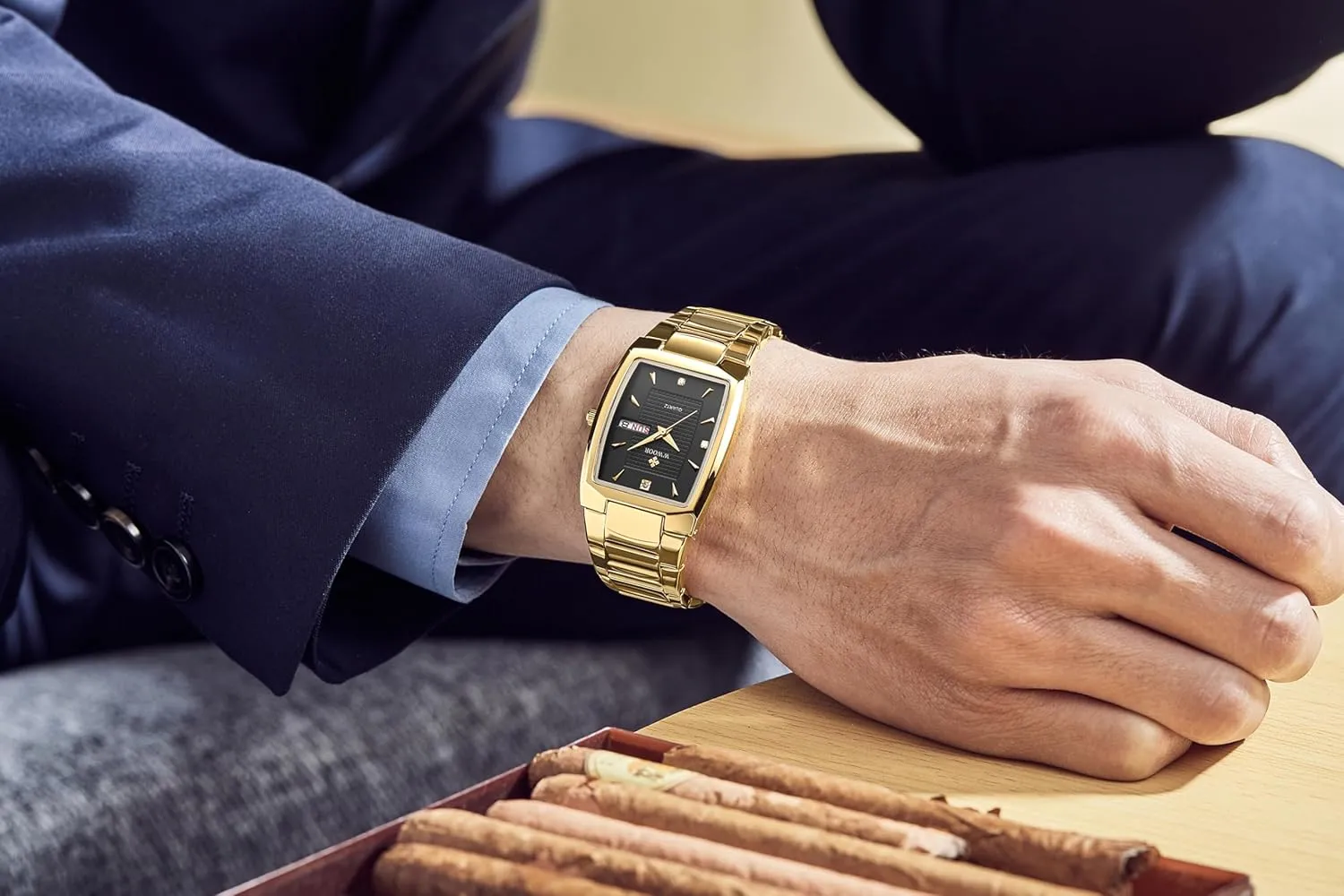 Men Watches Stainless Steel Analog Quartz Fashion Waterproof Business Casual Watch with Date stretch Utah Gosasa Luxury Square 