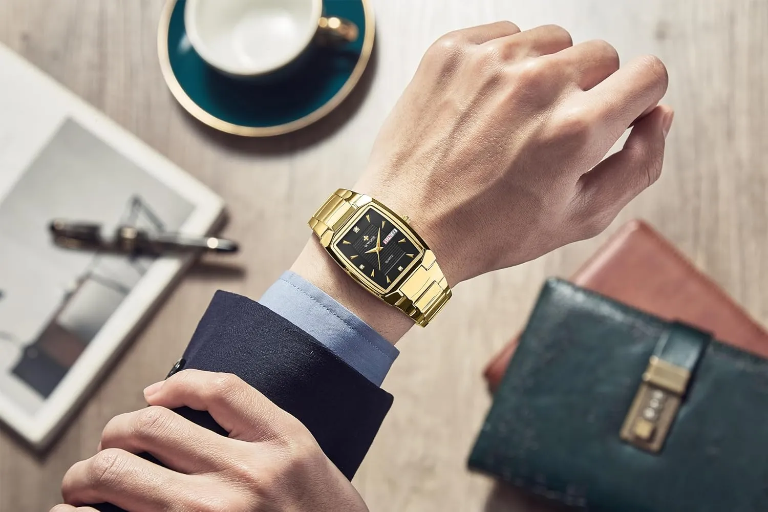 Men Watches Stainless Steel Analog Quartz Fashion Waterproof Business Casual Watch with Date stretch Utah Gosasa Luxury Square 