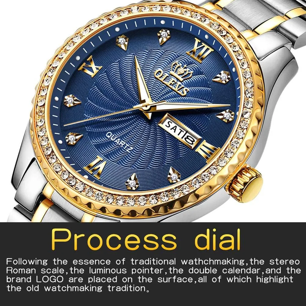 Men Waterproof Mens Fine Business Casual Watch Calendar Week Analog Quartz Watch for microscopic entity Christmas OLEVS Luxury Diamond Watches for 