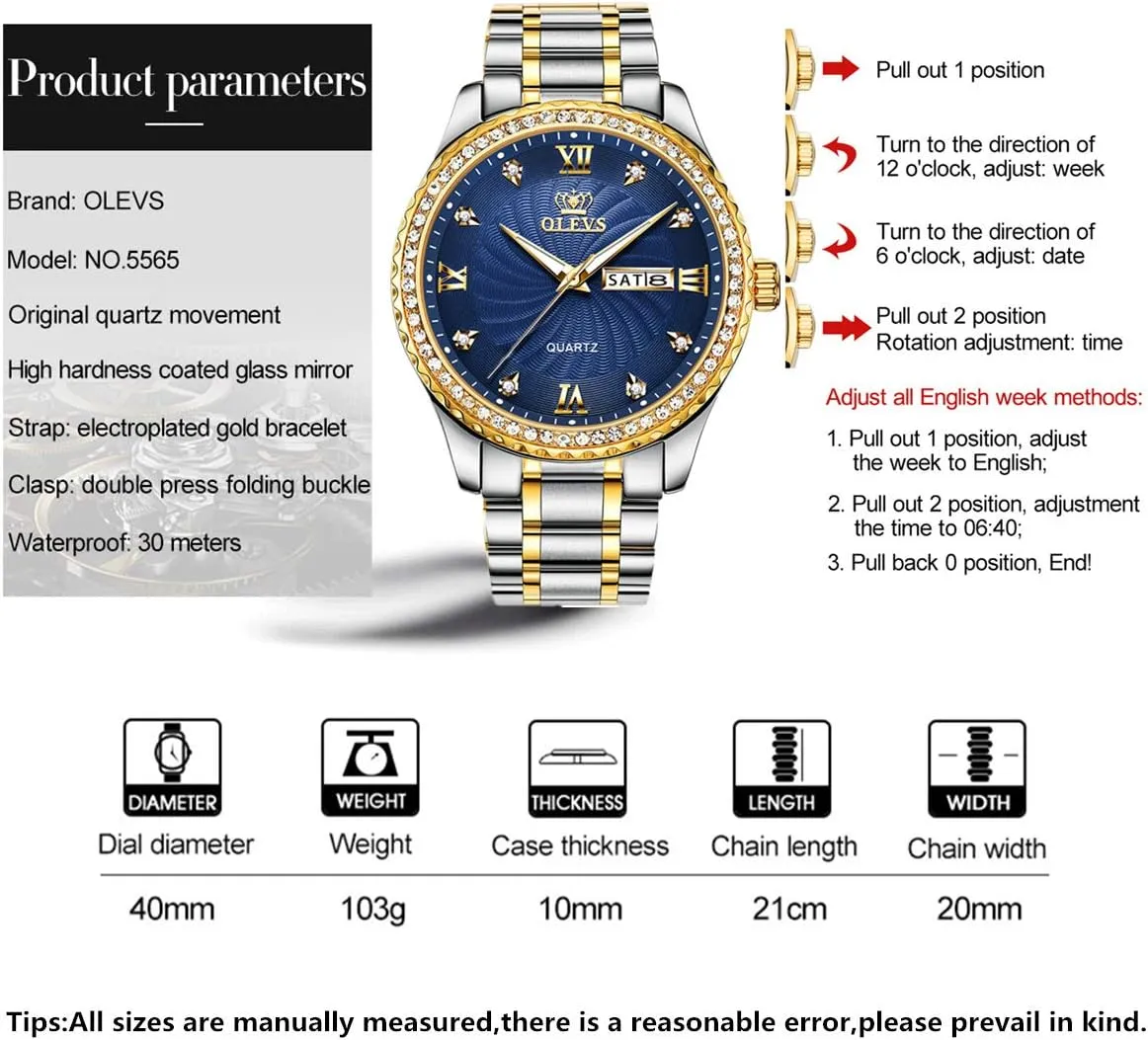 Men Waterproof Mens Fine Business Casual Watch Calendar Week Analog Quartz Watch for microscopic entity Christmas OLEVS Luxury Diamond Watches for 