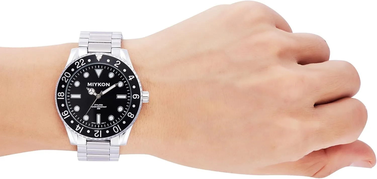 Men with Ion Polished Stainless Steel Bracelet | Luminous Hands, Scratch Resistant Glass, Japanese Quartz, Eurasia 100ft Water Resistant Miykon Dive Watches for Men | Casual Sports Analog Watch 