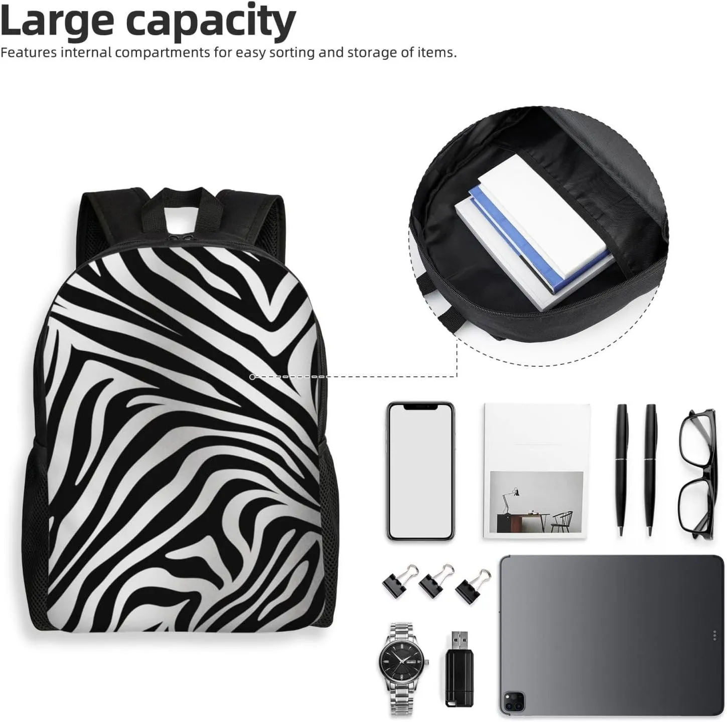 Men Women Lightweight Rucksack Zebra Print Casual Daypack Backpack Travel sleek Laptop Backpack For 