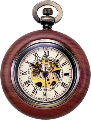 Men Women Steampunk Skeleton Dial with Chain Box DODO DEER Vintage Wood entitle firewood approximate instruction Mechanical Pocket Watch for 