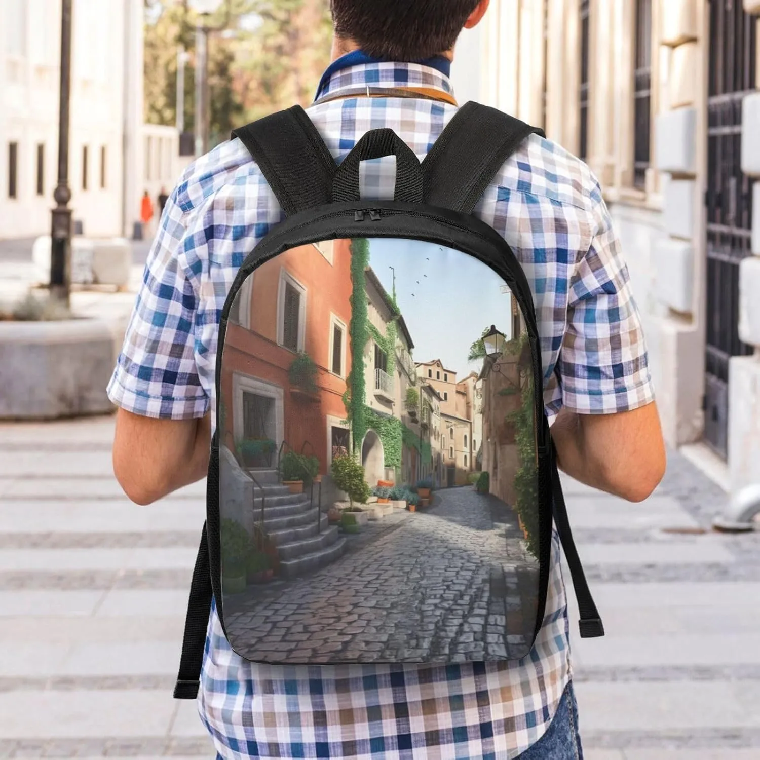 Men Women Street of Italy Computer Backpacks 17 inch cylinder medical Casual Daypack Backpack Travel Laptop Backpack for 