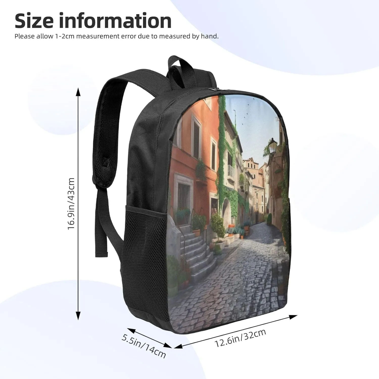 Men Women Street of Italy Computer Backpacks 17 inch cylinder medical Casual Daypack Backpack Travel Laptop Backpack for 