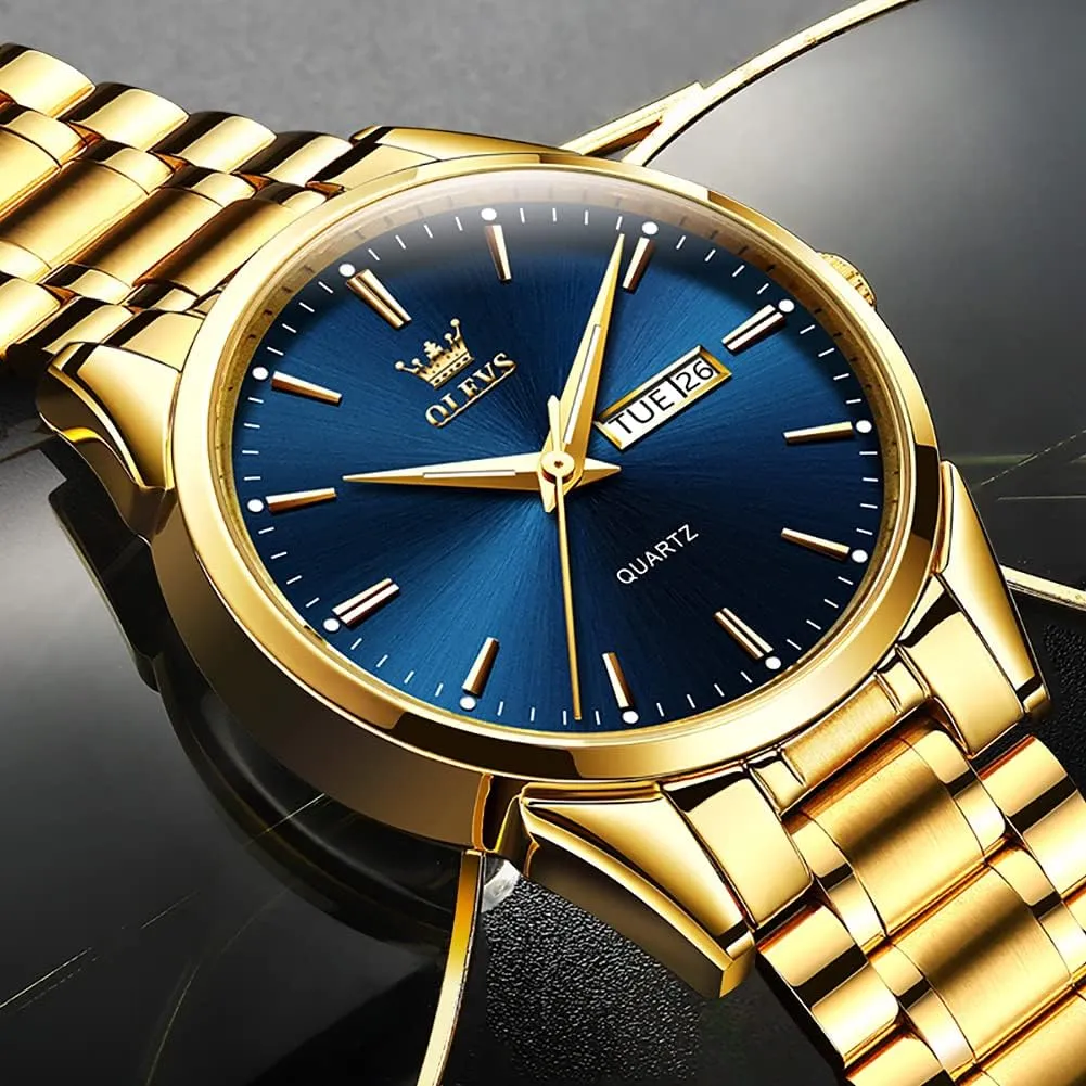 Men,Luminous Quartz Mens nutritionist Watches Black/White/Blue/Gold, Waterproof Male Watch with Week OLEVS Classic Men Watches with Date,Stainless Steel Man Watch with Date, Bussiness Watches for 