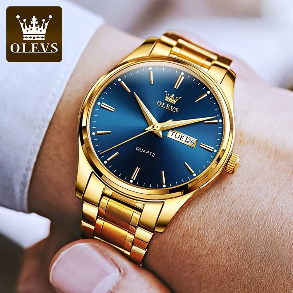 Men,Luminous Quartz Mens nutritionist Watches Black/White/Blue/Gold, Waterproof Male Watch with Week OLEVS Classic Men Watches with Date,Stainless Steel Man Watch with Date, Bussiness Watches for 