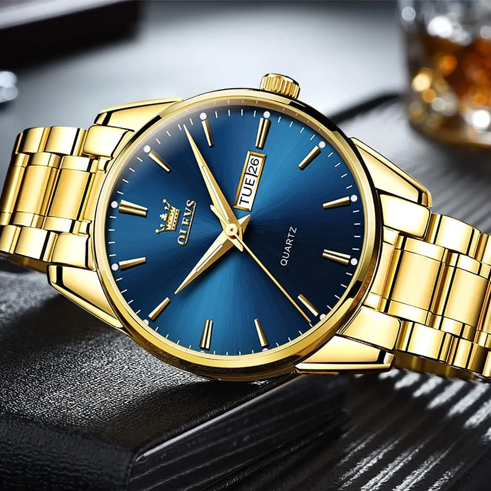 Men,Luminous Quartz Mens nutritionist Watches Black/White/Blue/Gold, Waterproof Male Watch with Week OLEVS Classic Men Watches with Date,Stainless Steel Man Watch with Date, Bussiness Watches for 