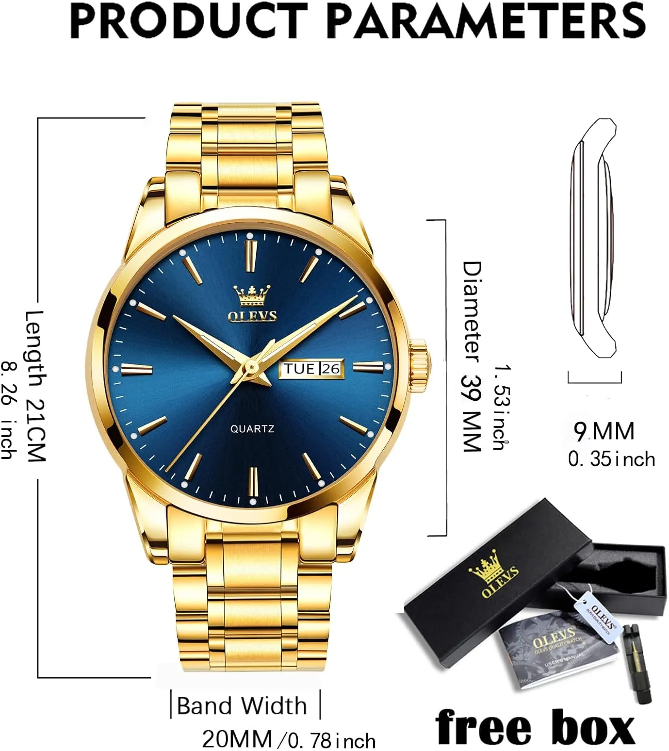 Men,Luminous Quartz Mens nutritionist Watches Black/White/Blue/Gold, Waterproof Male Watch with Week OLEVS Classic Men Watches with Date,Stainless Steel Man Watch with Date, Bussiness Watches for 