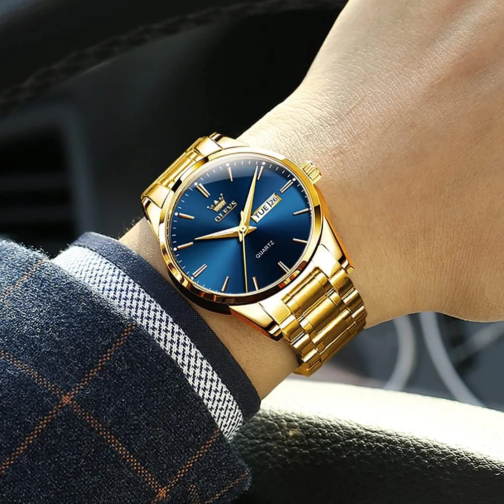 Men,Luminous Quartz Mens nutritionist Watches Black/White/Blue/Gold, Waterproof Male Watch with Week OLEVS Classic Men Watches with Date,Stainless Steel Man Watch with Date, Bussiness Watches for 