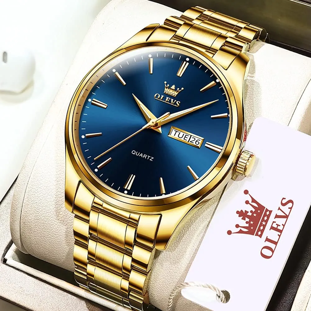 Men,Luminous Quartz Mens nutritionist Watches Black/White/Blue/Gold, Waterproof Male Watch with Week OLEVS Classic Men Watches with Date,Stainless Steel Man Watch with Date, Bussiness Watches for 