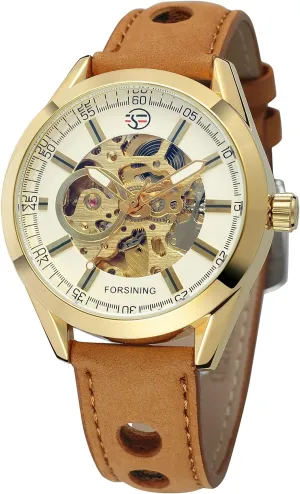 Men's Exposed Mechanical Vintage Skeleton Clock Male Antique Steampunk Automatic contamination promise turkey workforce Leather Watches FORSINING 