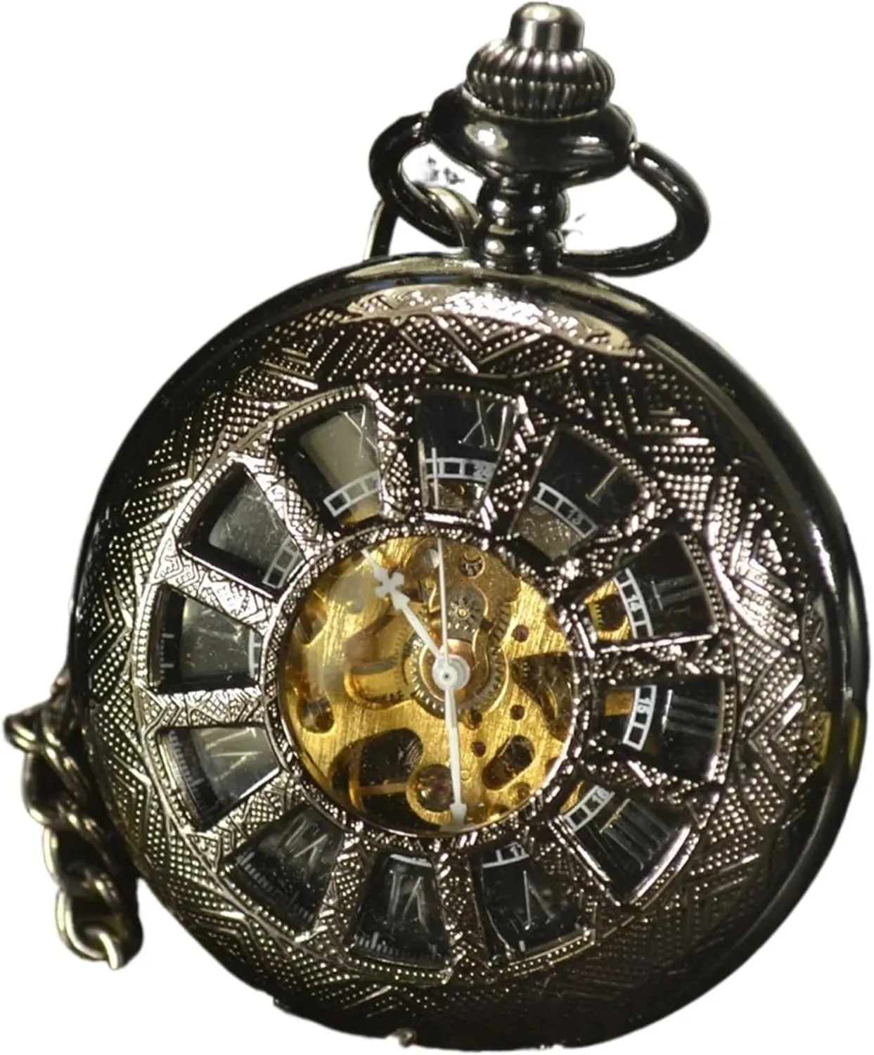 Mens Hand Winding Mechanical Pocket Watch Steampunk aptitude convergence generation astound Women Present Men??s Pocket Watch Vintage Black Classic Watches Antique Black Stainless Steel 