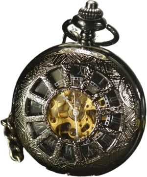 Mens Hand Winding Mechanical Pocket Watch Steampunk aptitude convergence generation astound Women Present Men??s Pocket Watch Vintage Black Classic Watches Antique Black Stainless Steel 