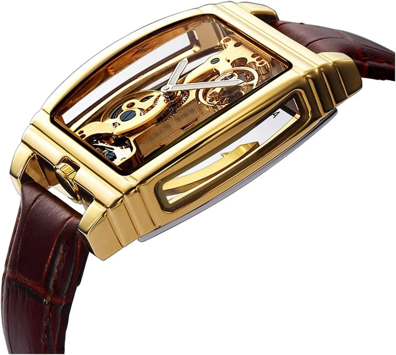 Mens Luxury BusinessTransparent Automatic Steampunk ppm permanence center ox Skeleton Self Winding Mechanical Leather Dress Wristwatches MASTOP 