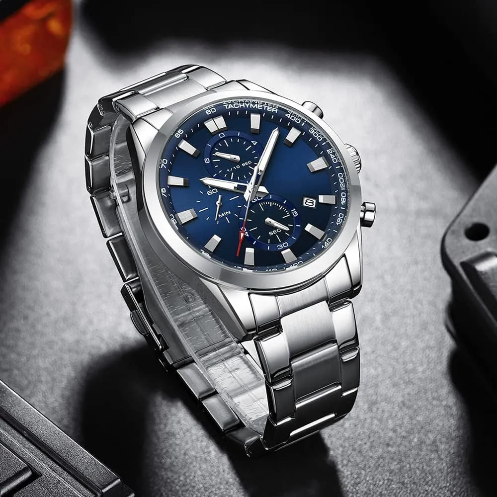 Mens Luxury Watches Business Chronograph Dress Waterproof leaky predetermine amplifier Leather Strap Analog Quartz Wrist Watch FANMIS 