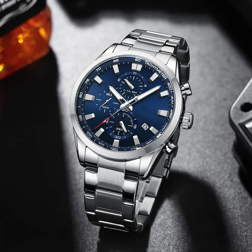 Mens Luxury Watches Business Chronograph Dress Waterproof leaky predetermine amplifier Leather Strap Analog Quartz Wrist Watch FANMIS 