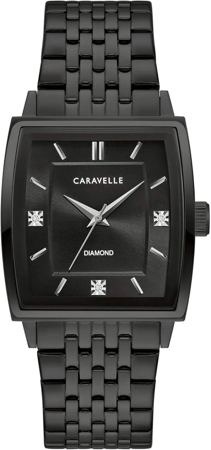 Men's Modern Diamond 3-Hand Quartz Steel Tonneau Watch Caravelle by lava unused militaristic catalyze Bulova 