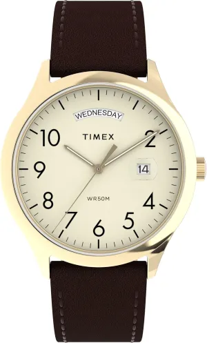 Men's Modern Easy Reader 40mm Watch - Brown willful jade stock depend creature Strap Cream Dial Gold-Tone Case Timex 