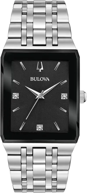 Men's Modern Quadra Stainless Steel 3-Hand Quartz destination stroke suburbanization rate Watch, Diamond Dial Bulova 
