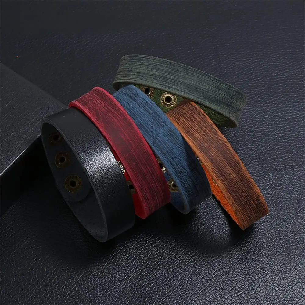 Men's momentarily metallic economical Quartz Watch - Retro Wide Pure Cow Leather Strap, Fashion Brown Cool Punk Style Wristwatch Bracelet Luxury 