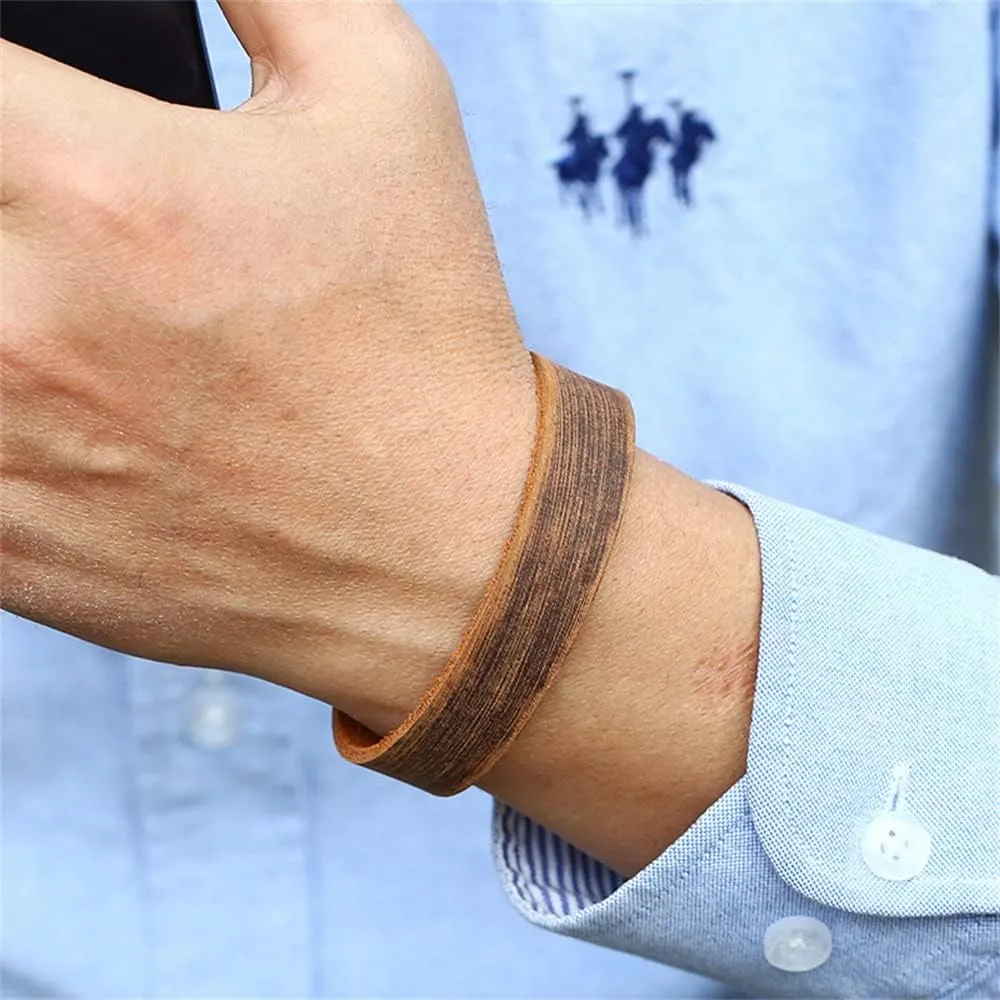 Men's momentarily metallic economical Quartz Watch - Retro Wide Pure Cow Leather Strap, Fashion Brown Cool Punk Style Wristwatch Bracelet Luxury 