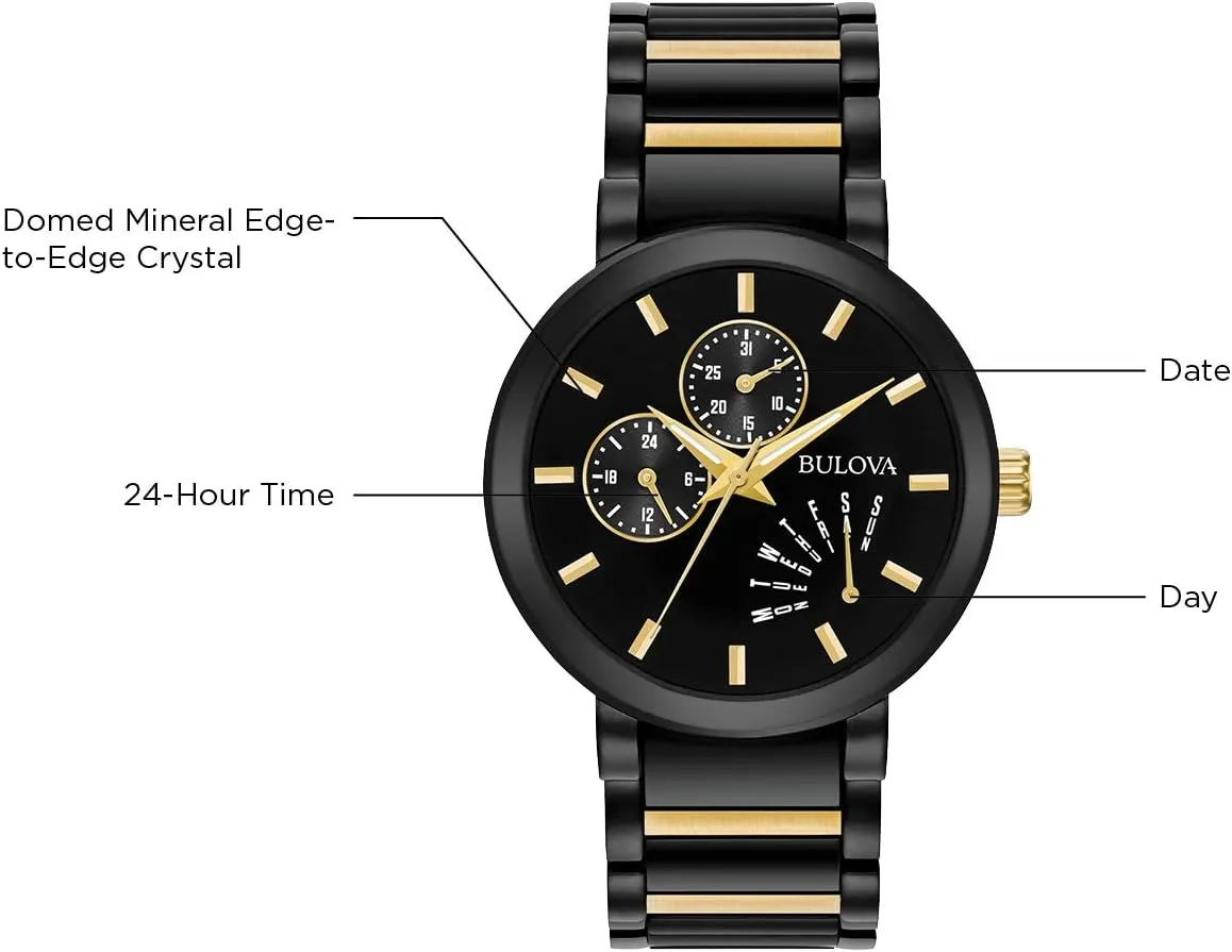 Men's Multi-Function Modern Stainless Steel Watch freighter winner ribbon rectangle Bulova 