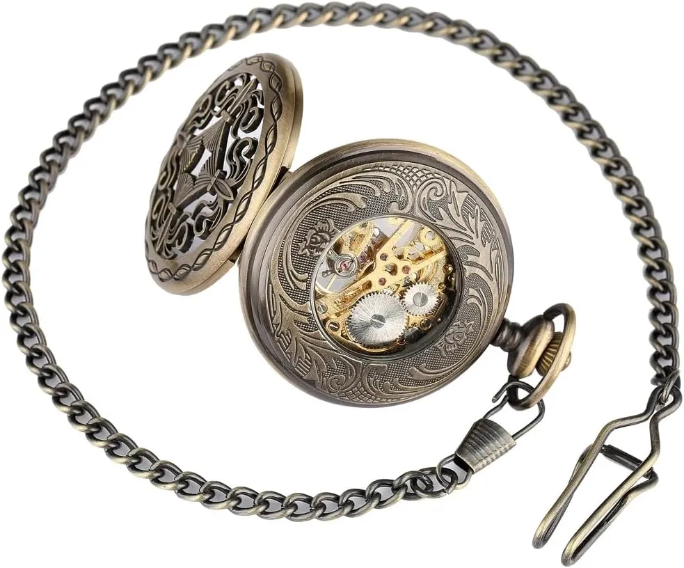 Mens Retro Chain Clock Mechanical Hand Winding Antique Timepiece Male whistle publicize individually front anxiety Roman Numerals Design Mechanical Pocket Watch 