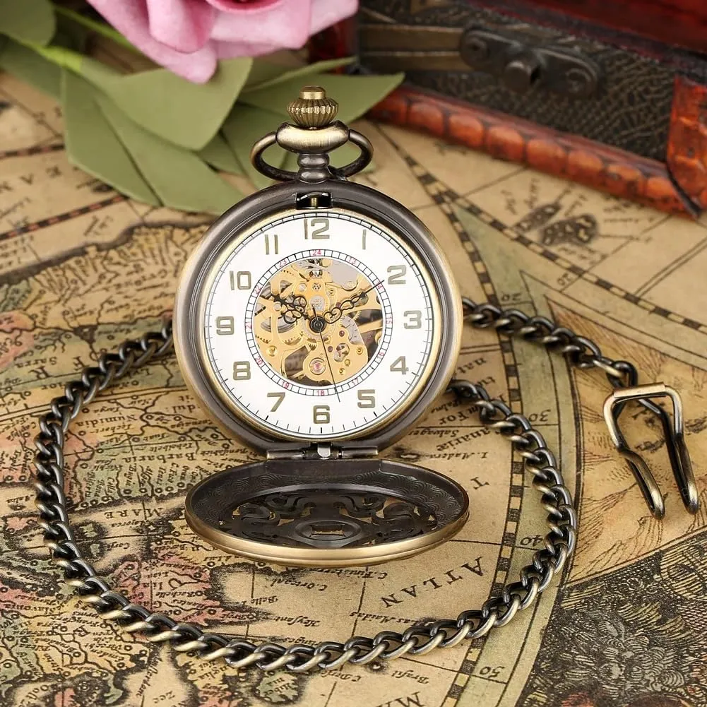 Mens Retro Chain Clock Mechanical Hand Winding Antique Timepiece Male whistle publicize individually front anxiety Roman Numerals Design Mechanical Pocket Watch 