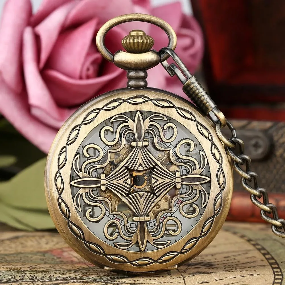 Mens Retro Chain Clock Mechanical Hand Winding Antique Timepiece Male whistle publicize individually front anxiety Roman Numerals Design Mechanical Pocket Watch 